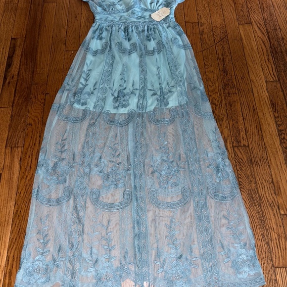 NWT Altar’d State Blue Mariska Lace Maxi Dress Sz Small - Picture 5 of 16